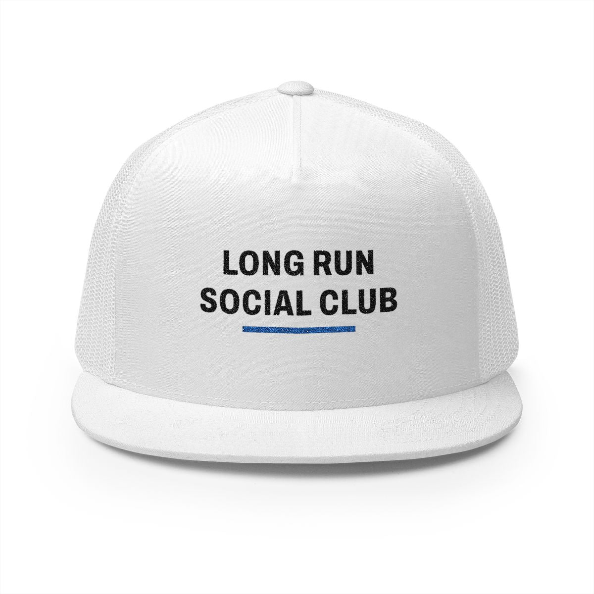 Long Run Social Club Trucker Cap in White, front view