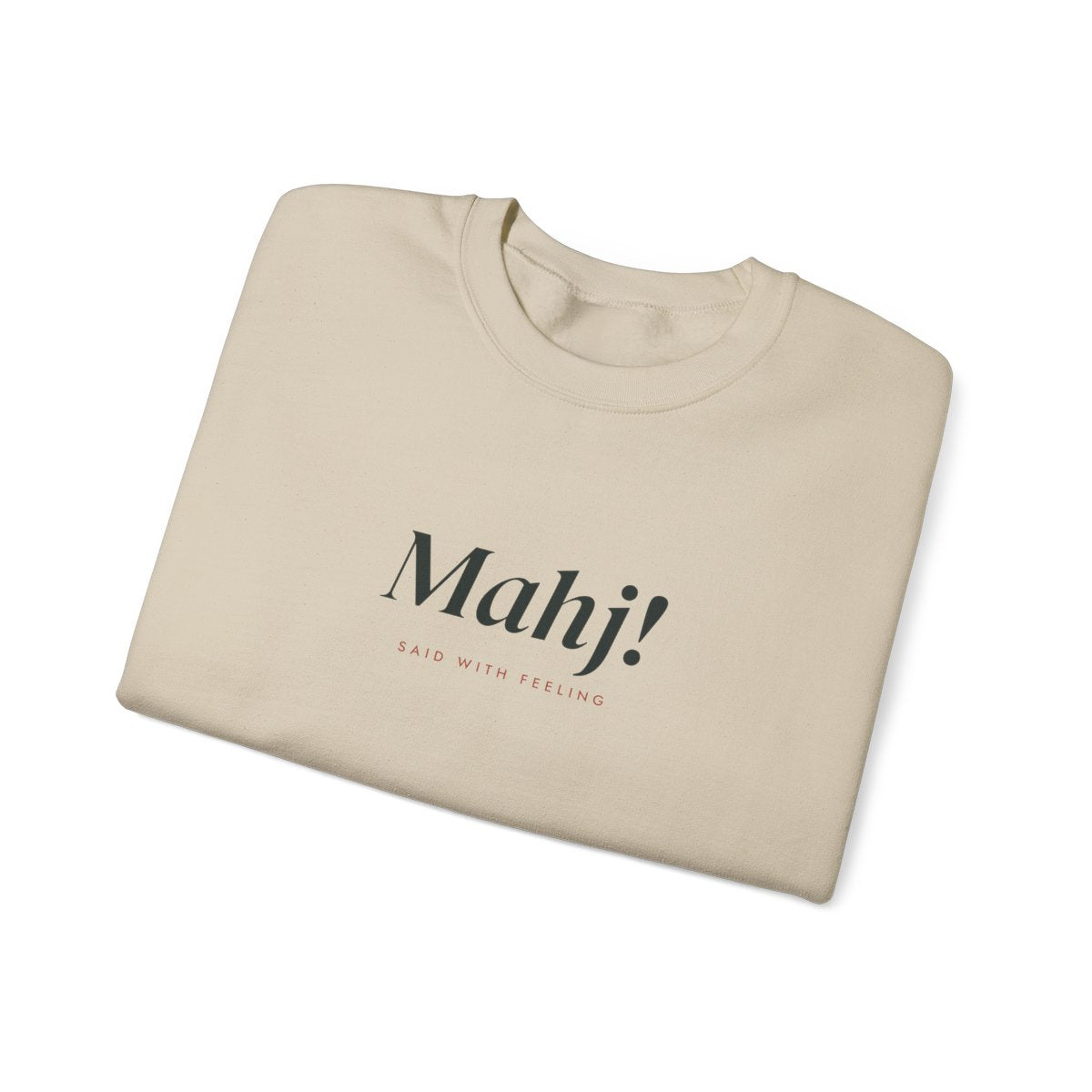 Mahj! Crewneck in Sand, folded