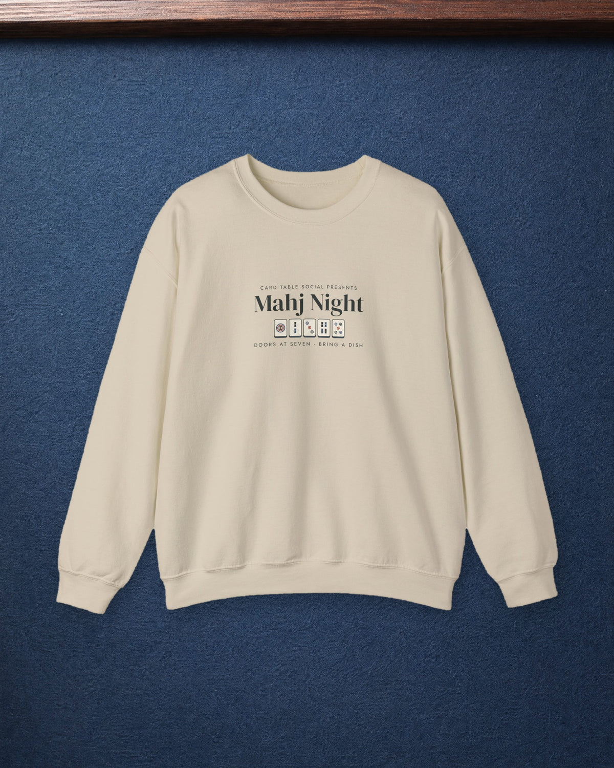 Mahj Night Crewneck in Sand, styled