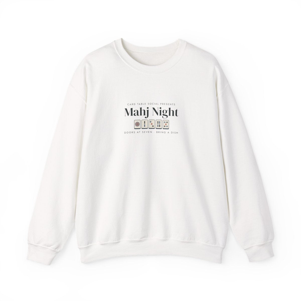 Mahj Night Crewneck in White, front view