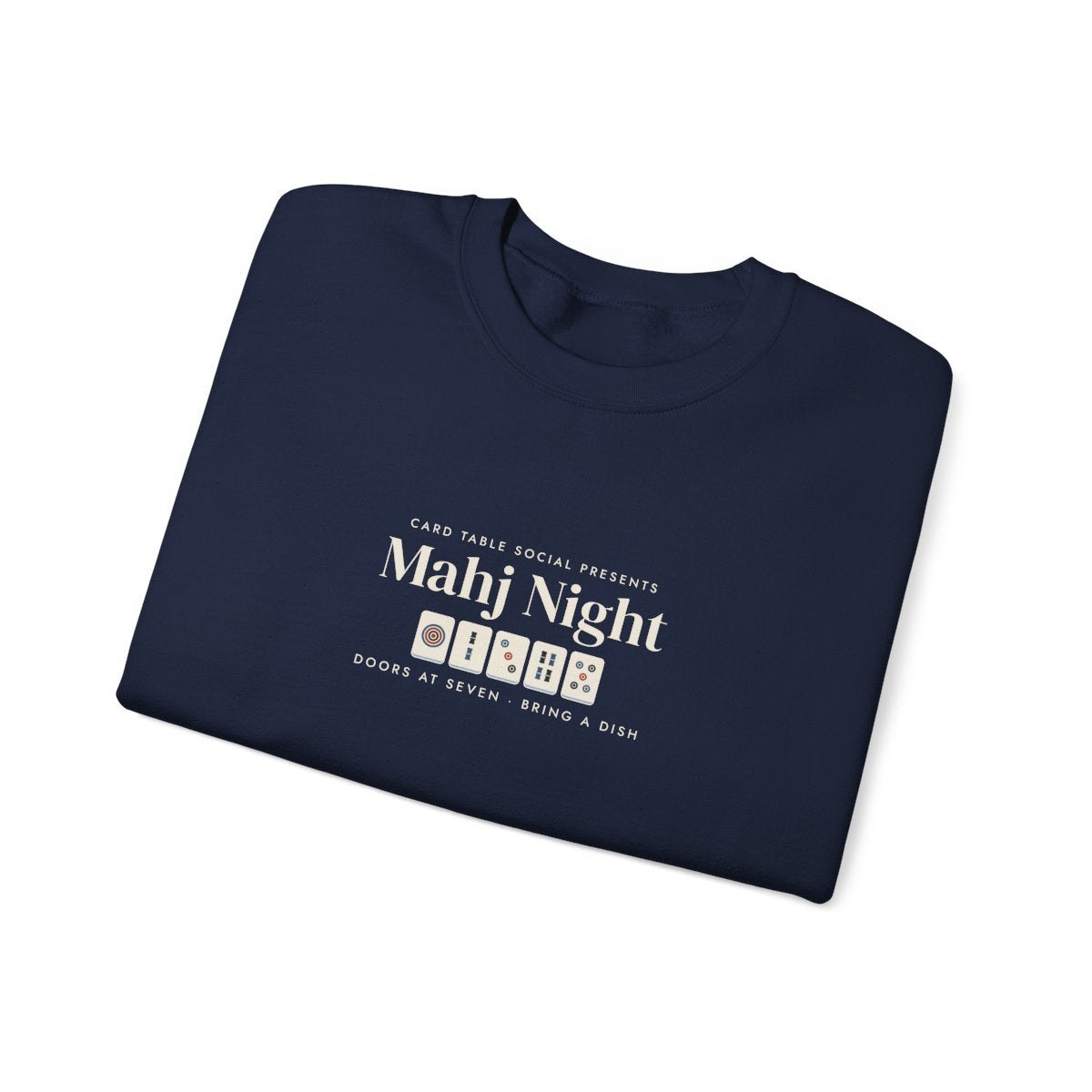 Mahj Night Crewneck in Navy, folded