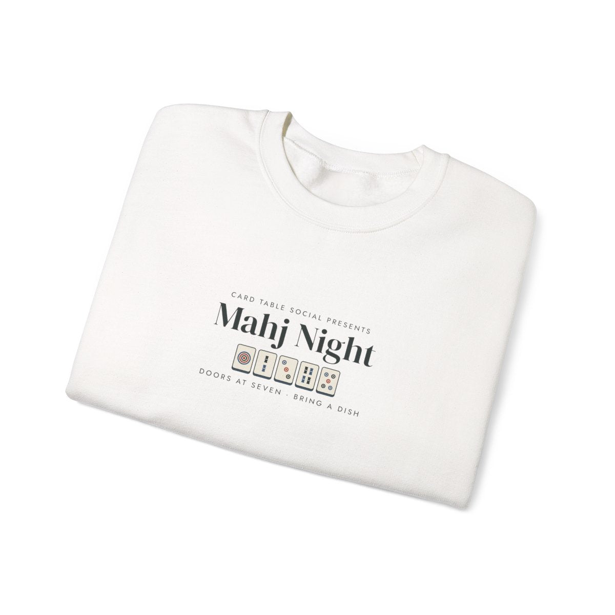 Mahj Night Crewneck in White, folded