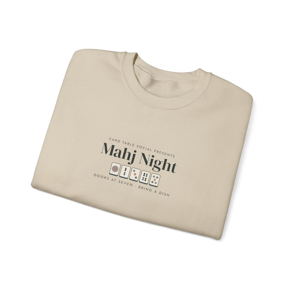 Mahj Night Crewneck in Sand, folded