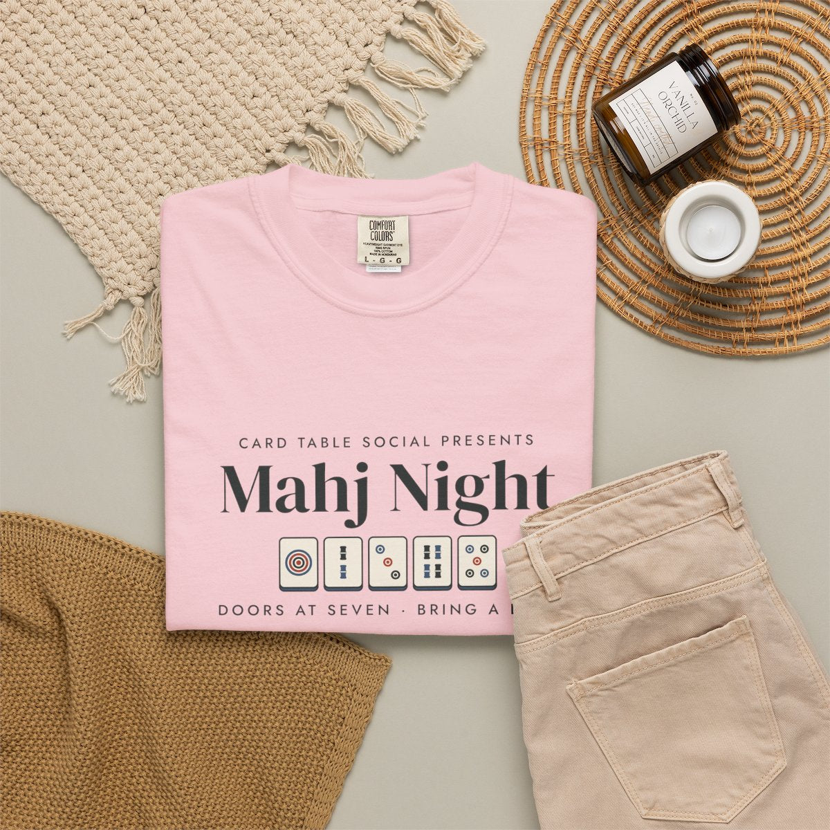 Mahj Night Tee in Blossom, fabric and print detail