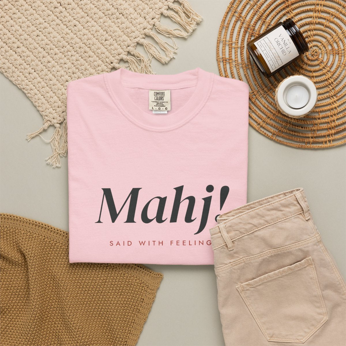 Mahj! Tee in Blossom, fabric and print detail