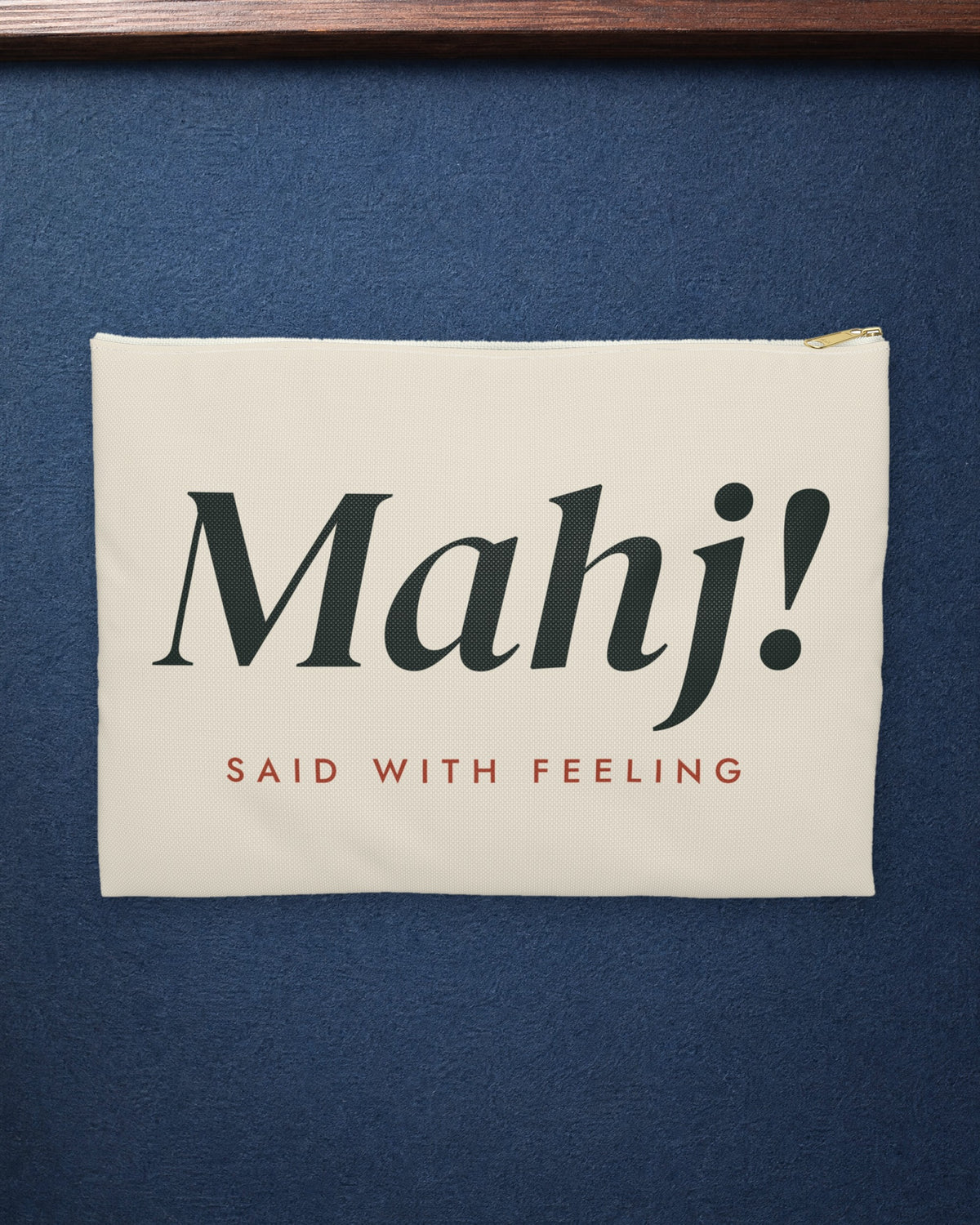 Mahj! Zip Pouch in White zipper, styled