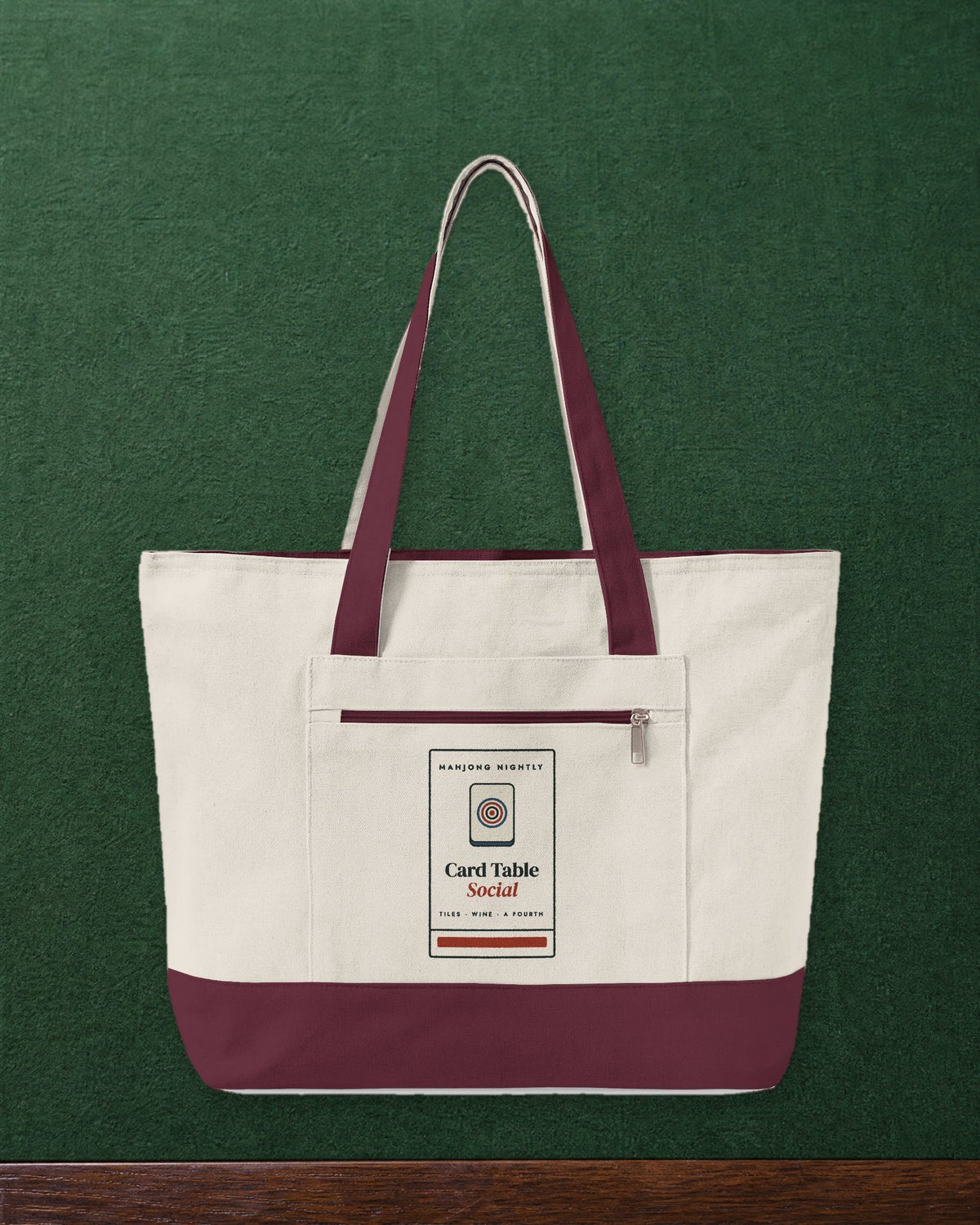 Game Night Matchbook Mahj Bag in Natural/Maroon, styled