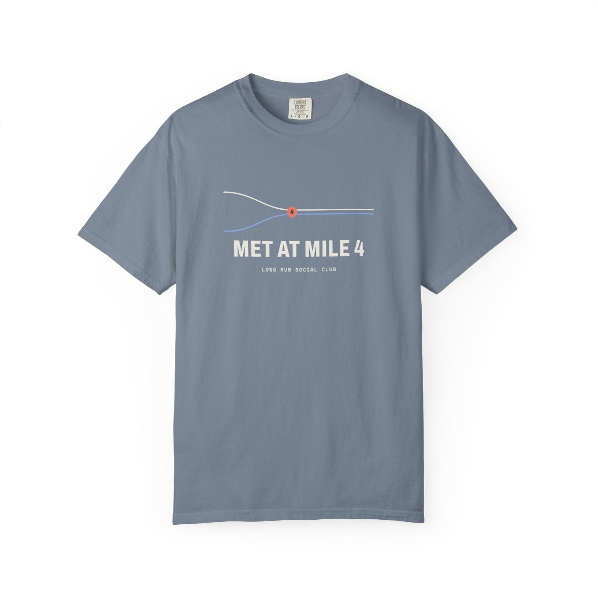 Met at Mile 4 Tee in Blue Jean, front view
