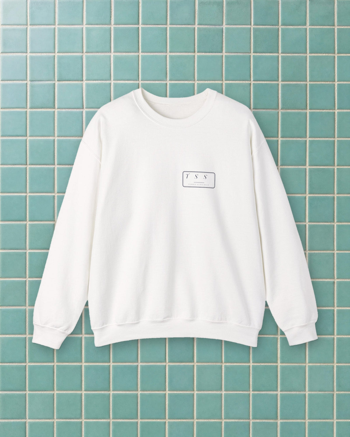 Monogram Shield Crewneck in White, styled