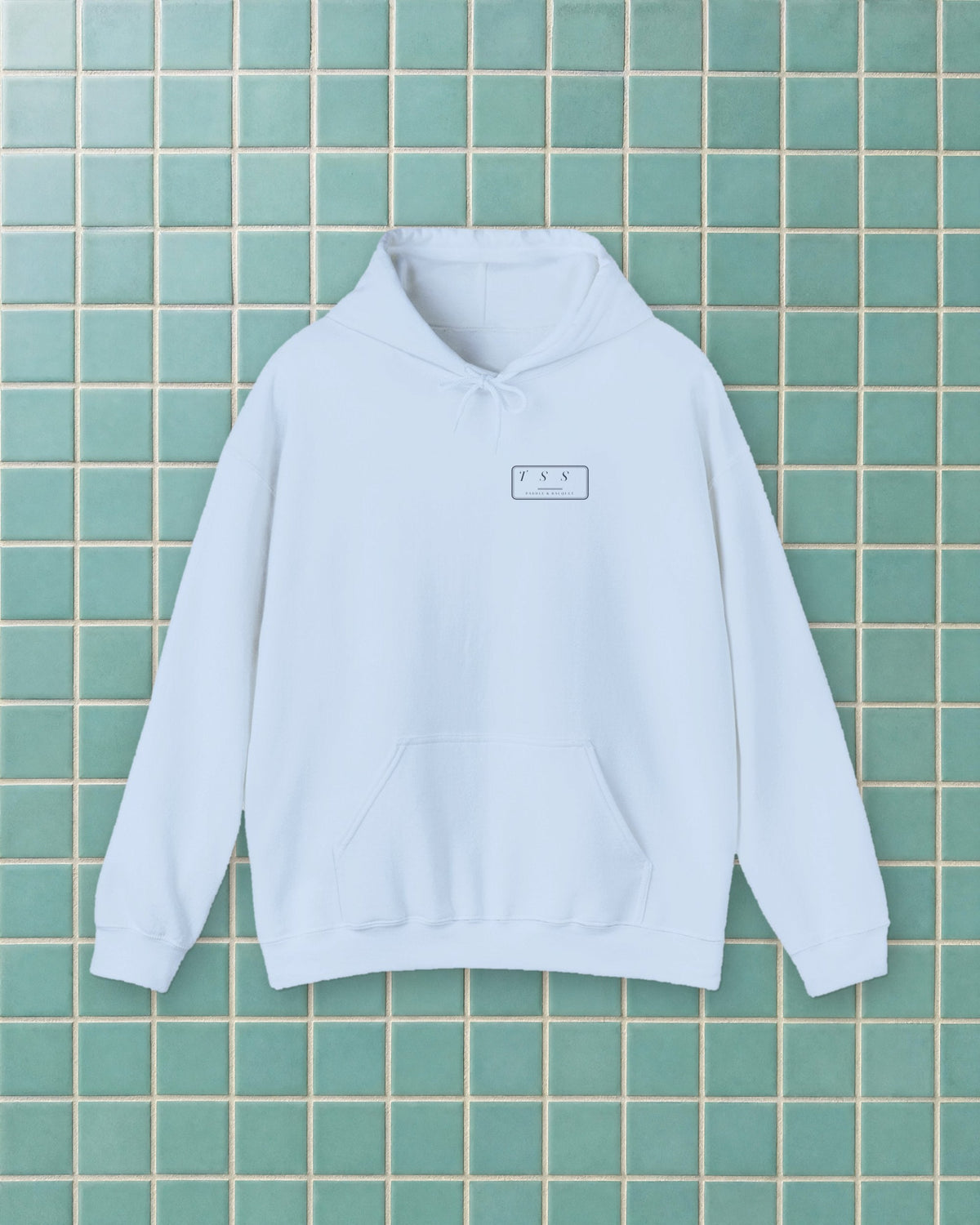 Monogram Shield Hoodie in Light Blue, styled