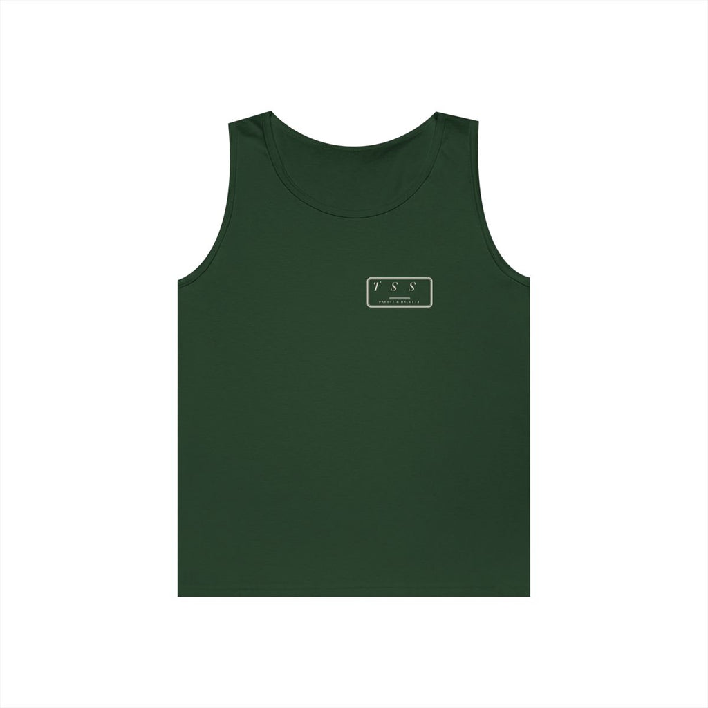 Monogram Shield Tank in Forest Green, front view