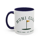 Muni Club 6:40 Tee Time Mug in Navy, Muni Club crest side
