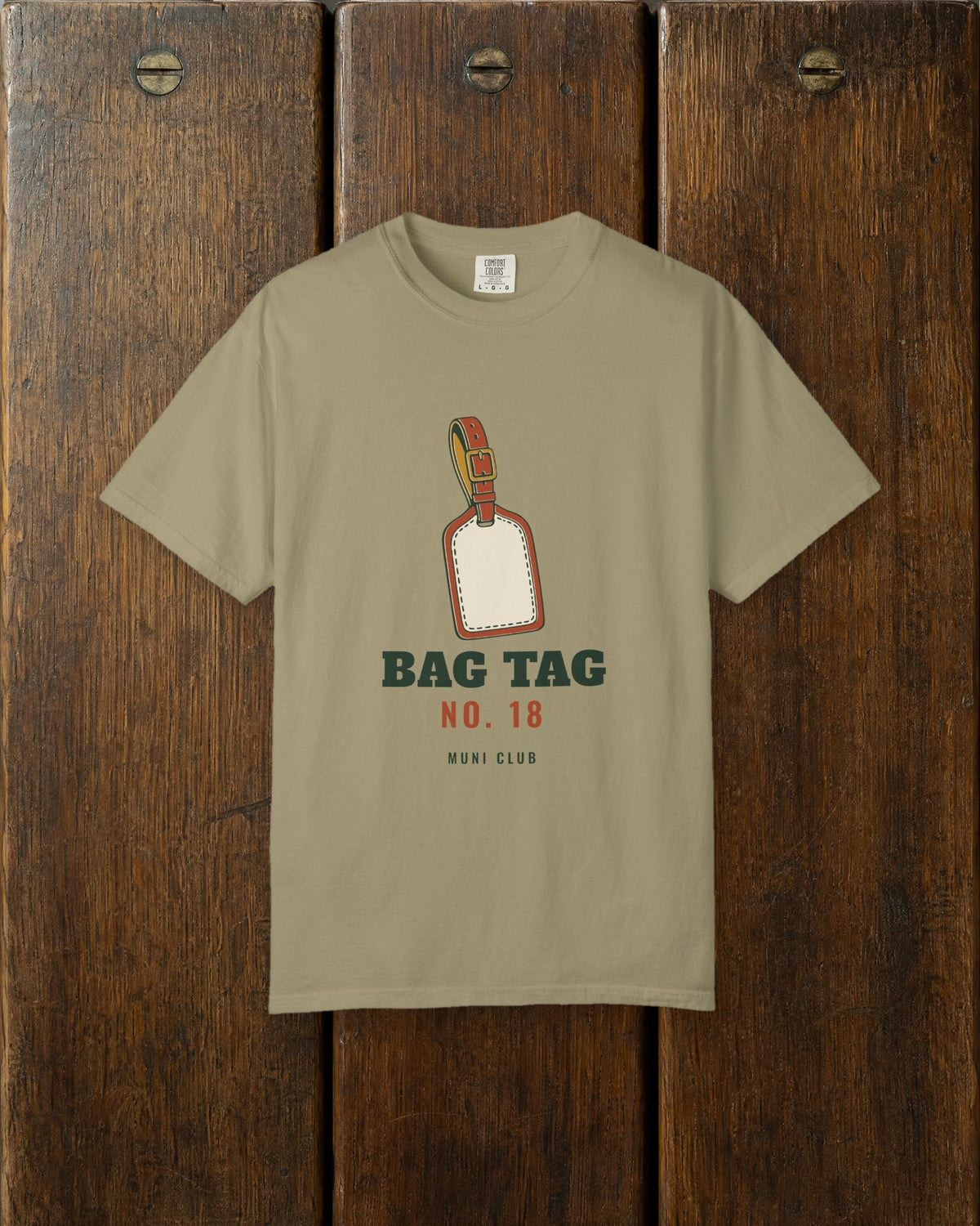 Bag Tag No. 18 Tee in Khaki, styled