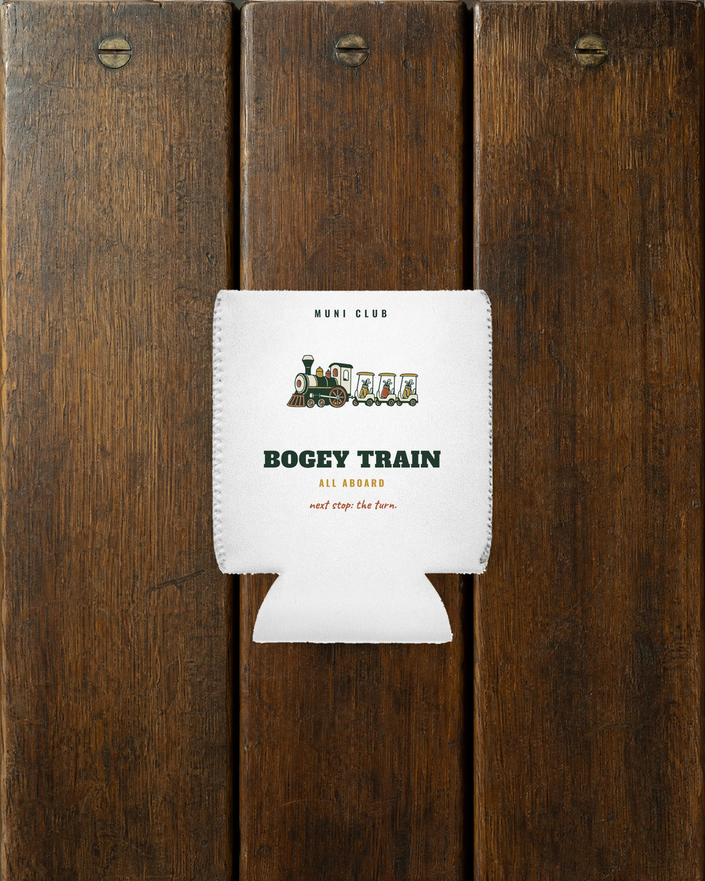 Bogey Train Can Cooler in White, styled