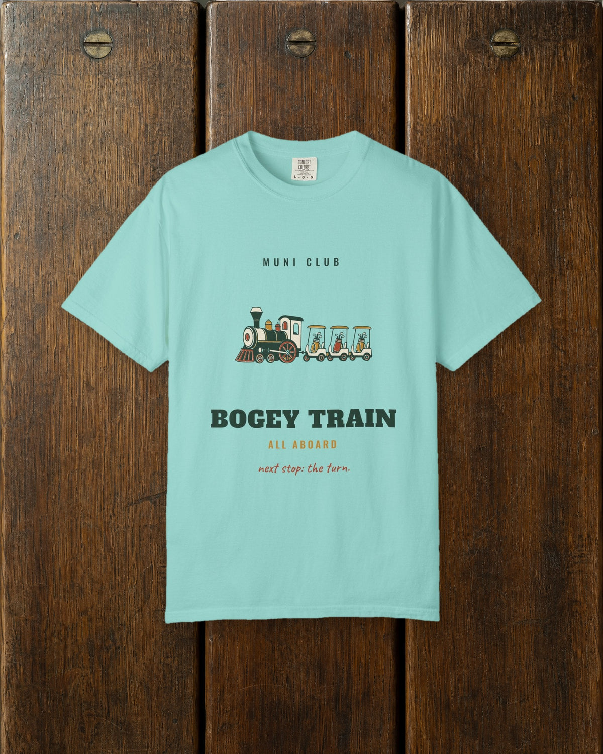 Bogey Train Tee in Chalky Mint, styled