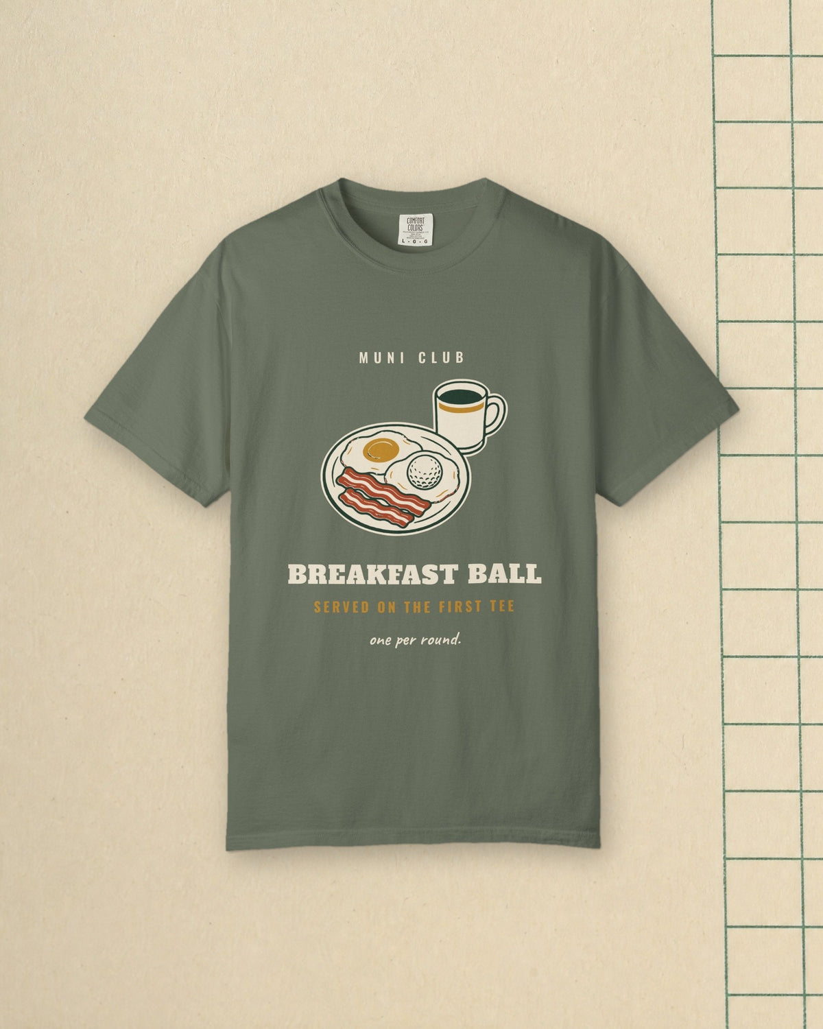 Breakfast Ball Tee in Moss, styled