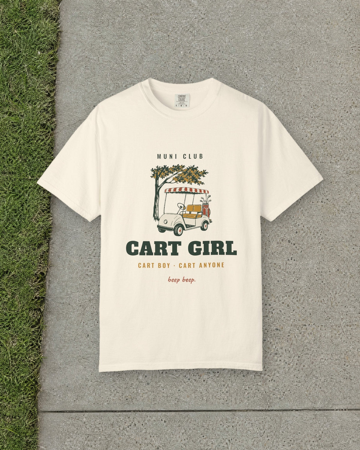 Cart Girl Tee in Ivory, styled