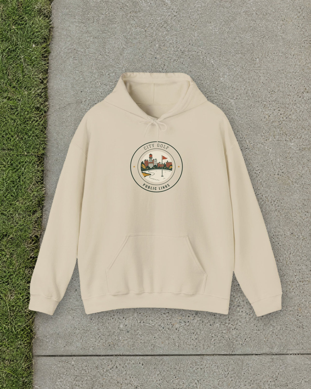 City Golf Hoodie in Sand, styled