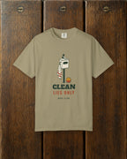 Clean Lies Only Tee in Khaki, styled