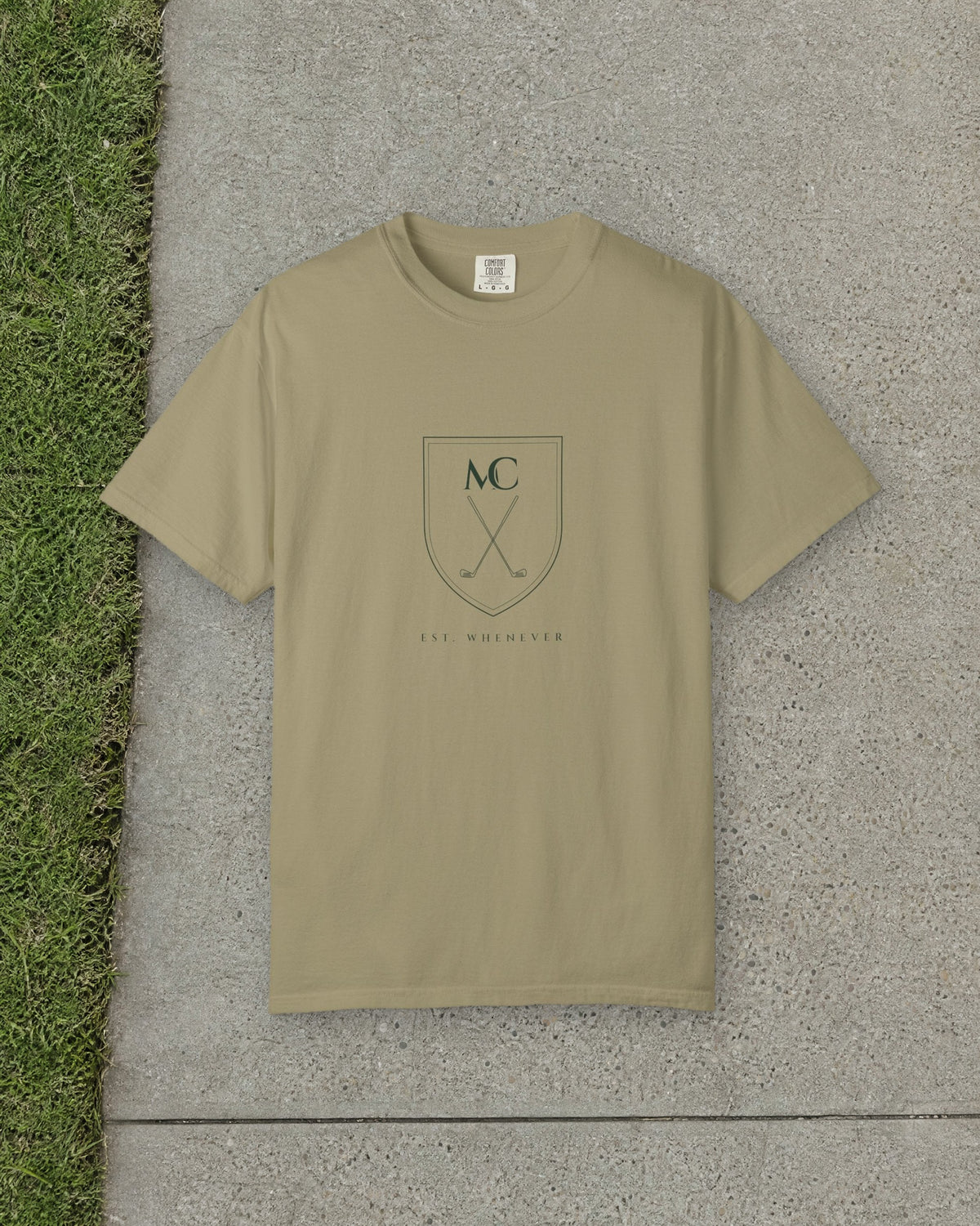 Club Crest Tee in Khaki, styled