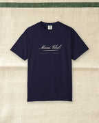 Muni Club Script Tee in True Navy, styled