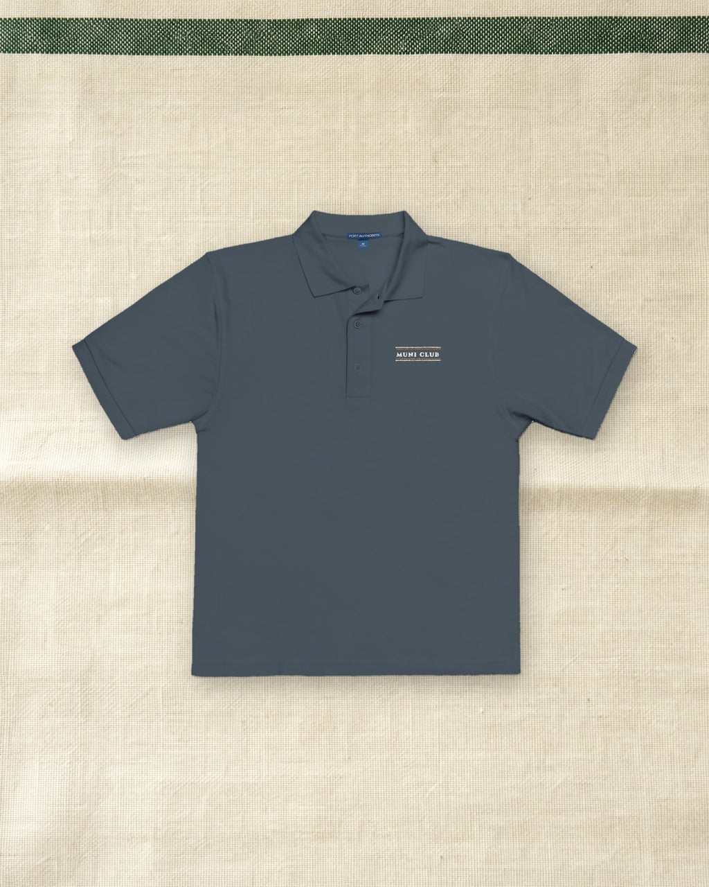 Club Stripe Polo in Steel Grey, styled