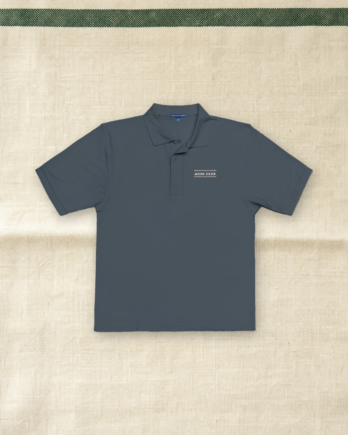 Club Stripe Polo in Steel Grey, styled