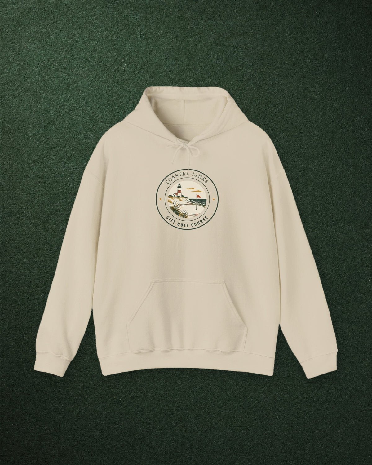 Coastal Links Hoodie in Sand, styled