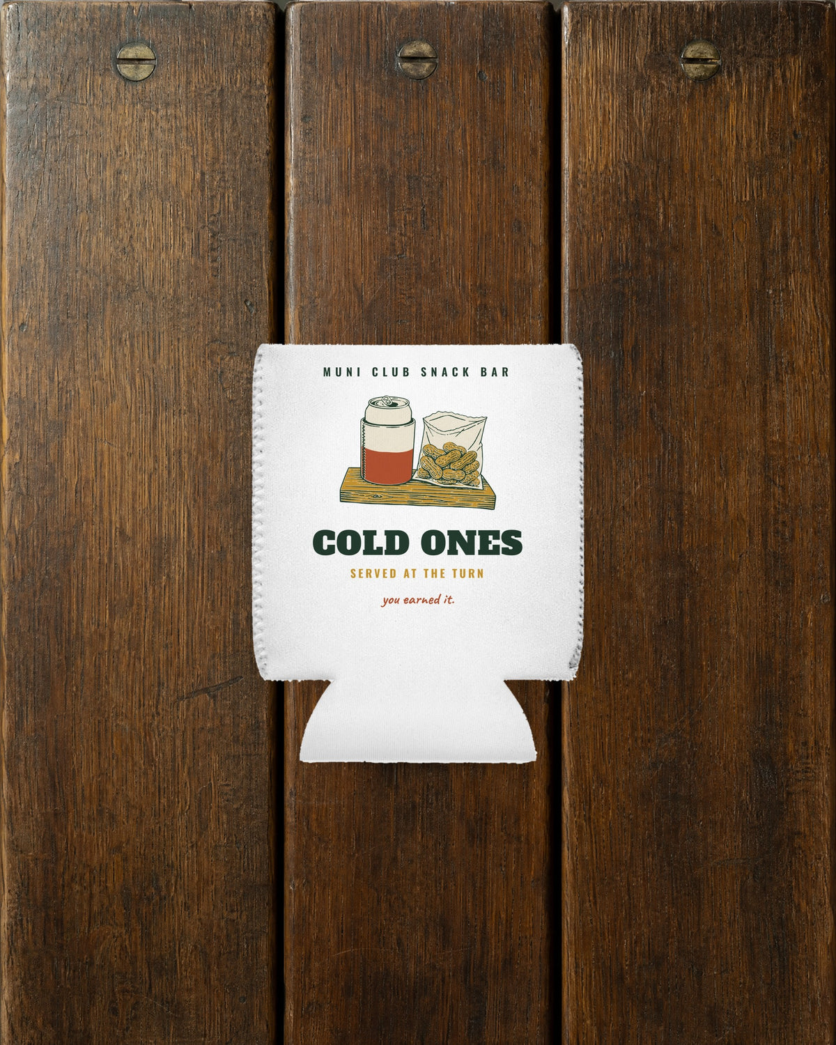 Cold Ones Can Cooler in White, styled