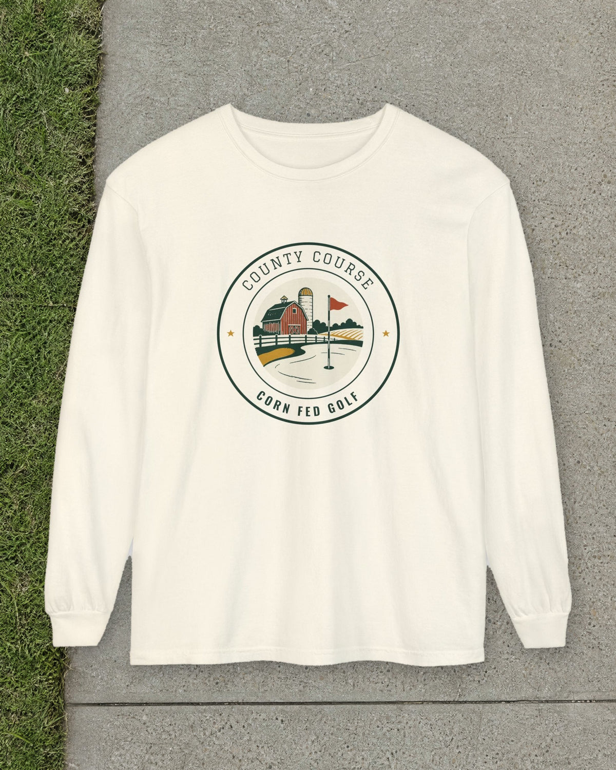 County Course Long Sleeve Tee in Ivory, styled