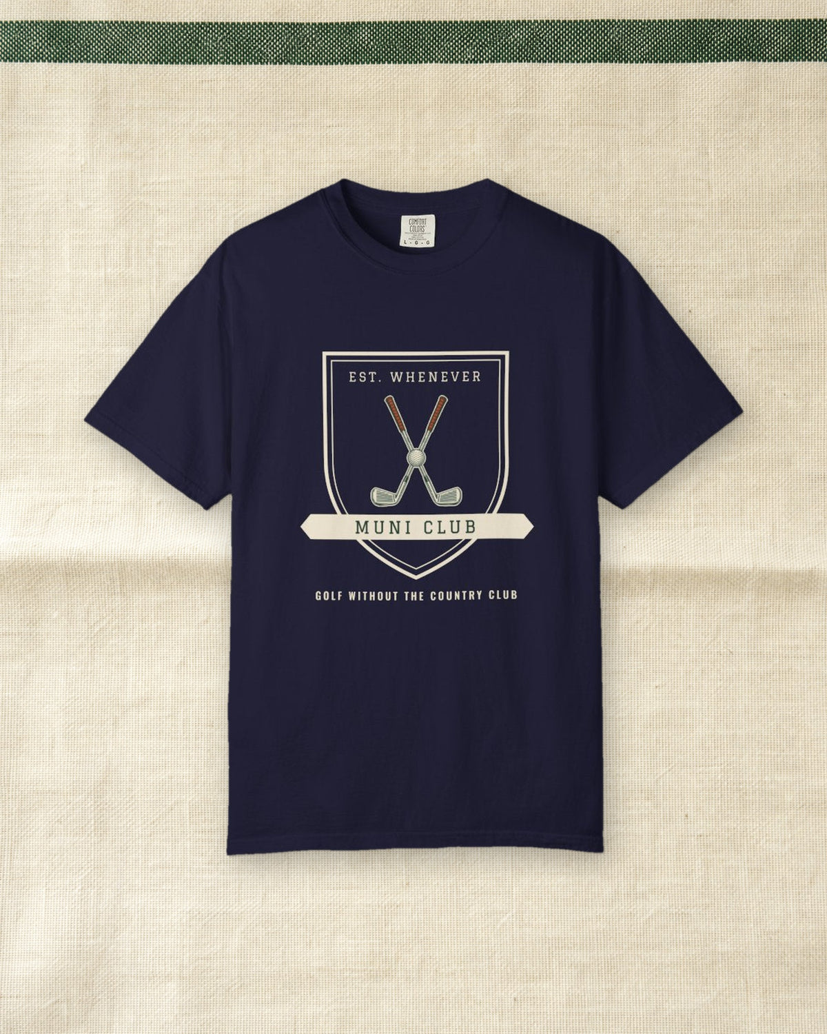 Muni Club Crest Tee in True Navy, styled