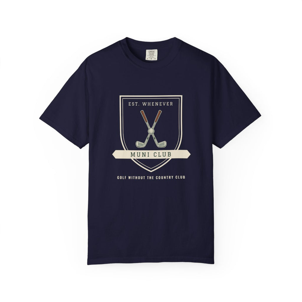 Muni Club Crest Tee in True Navy, front view