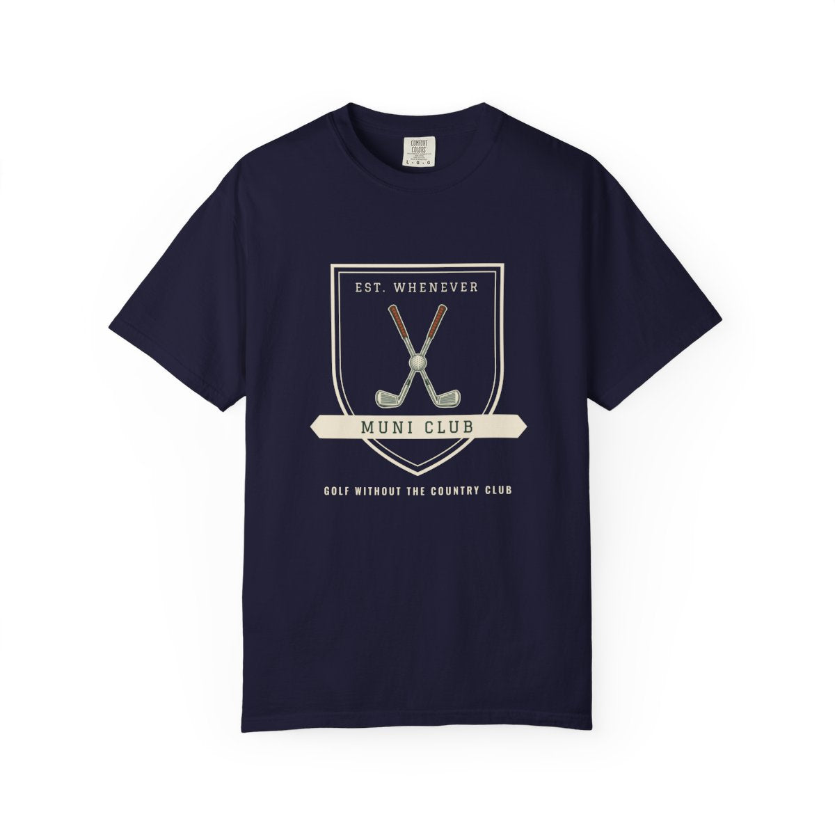 Muni Club Crest Tee in True Navy, front view