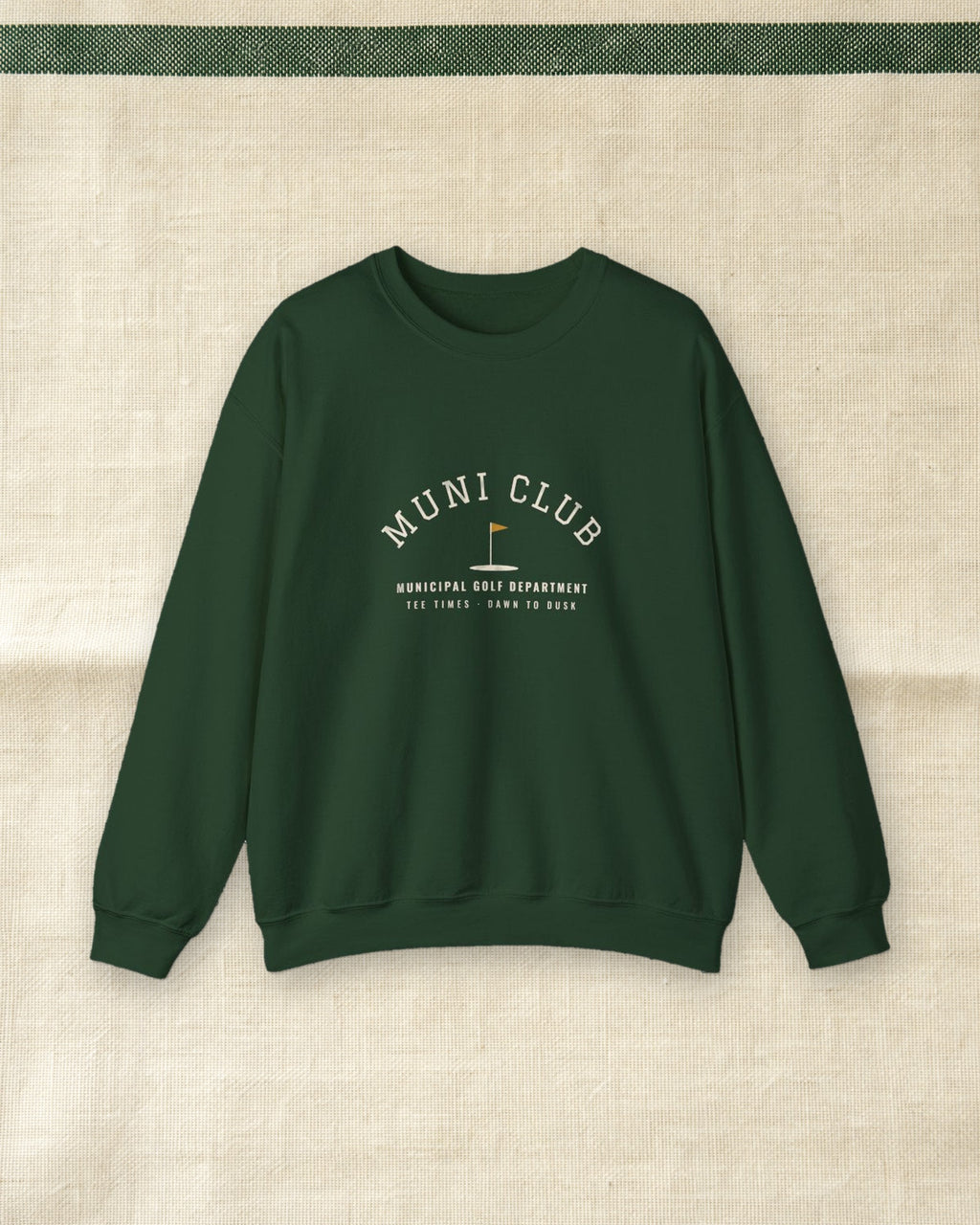 Muni Club Crewneck in Forest Green, styled