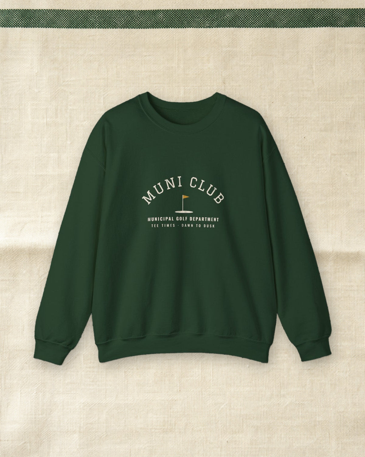 Muni Club Crewneck in Forest Green, styled