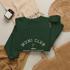 Muni Club Crewneck in Forest Green, fabric and print detail