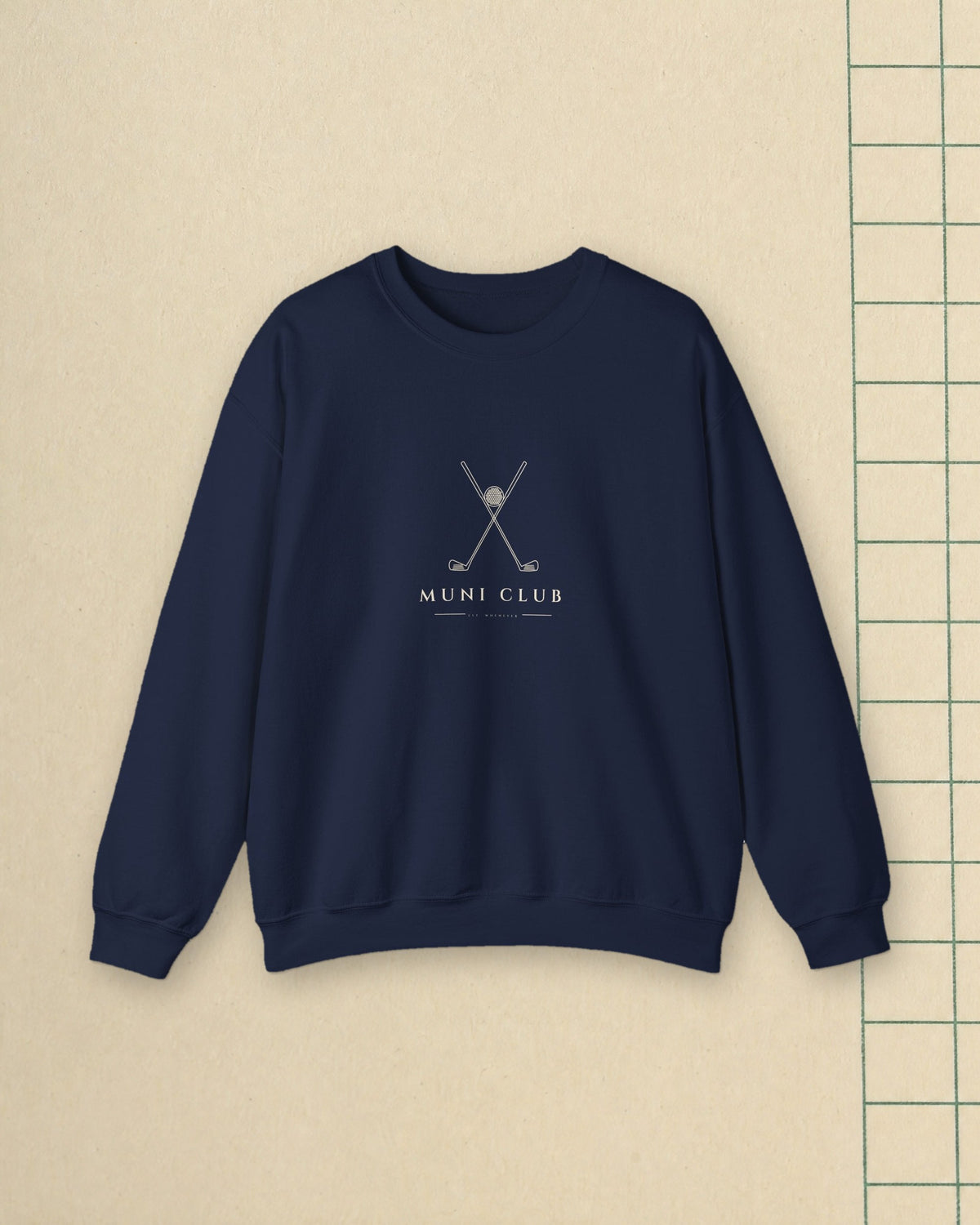Crossed Irons Crewneck in Navy, styled