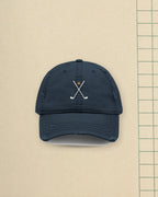Crossed Irons Dad Hat in Dark Navy, styled