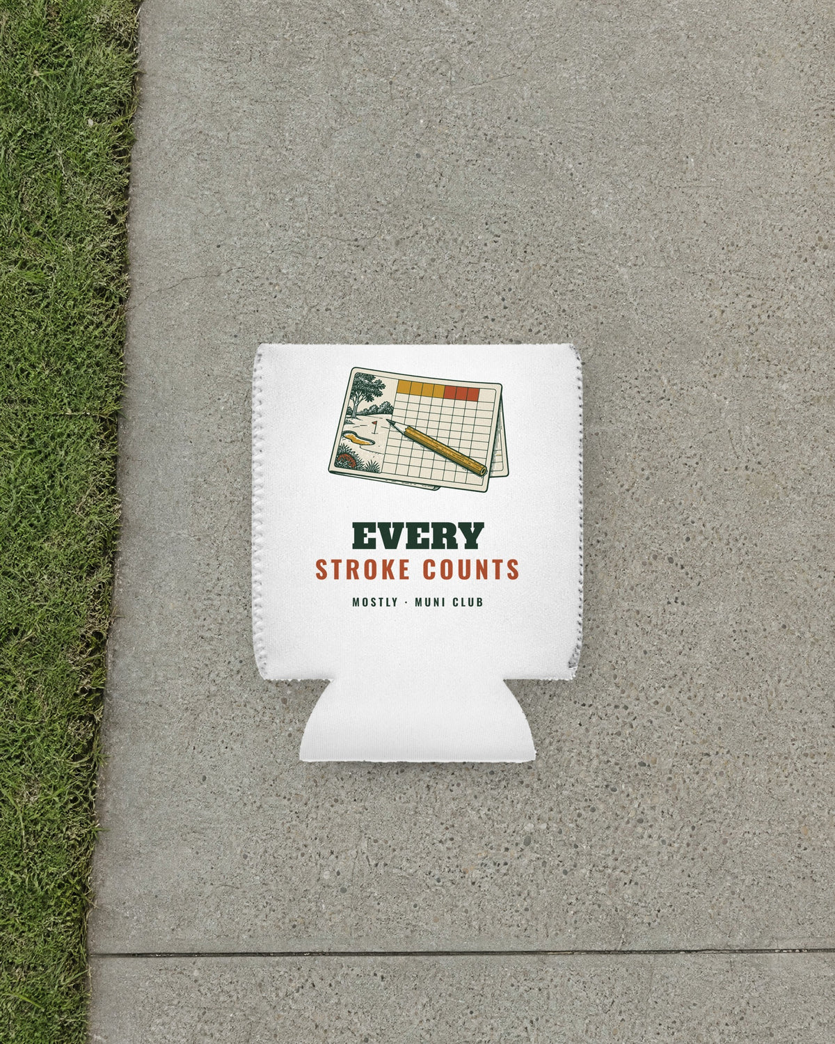 Every Stroke Counts Can Cooler in White, styled