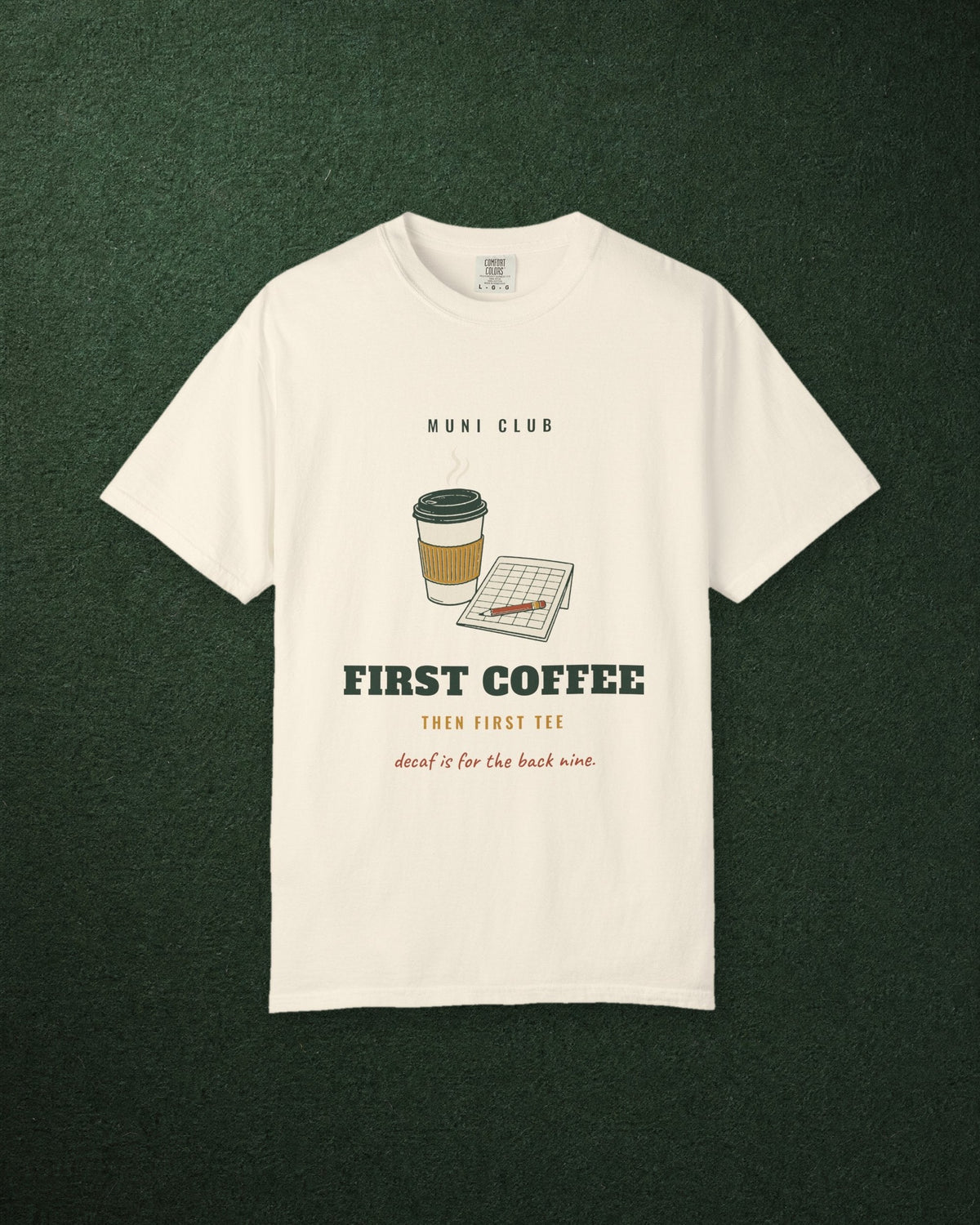 First Coffee Tee in Ivory, styled