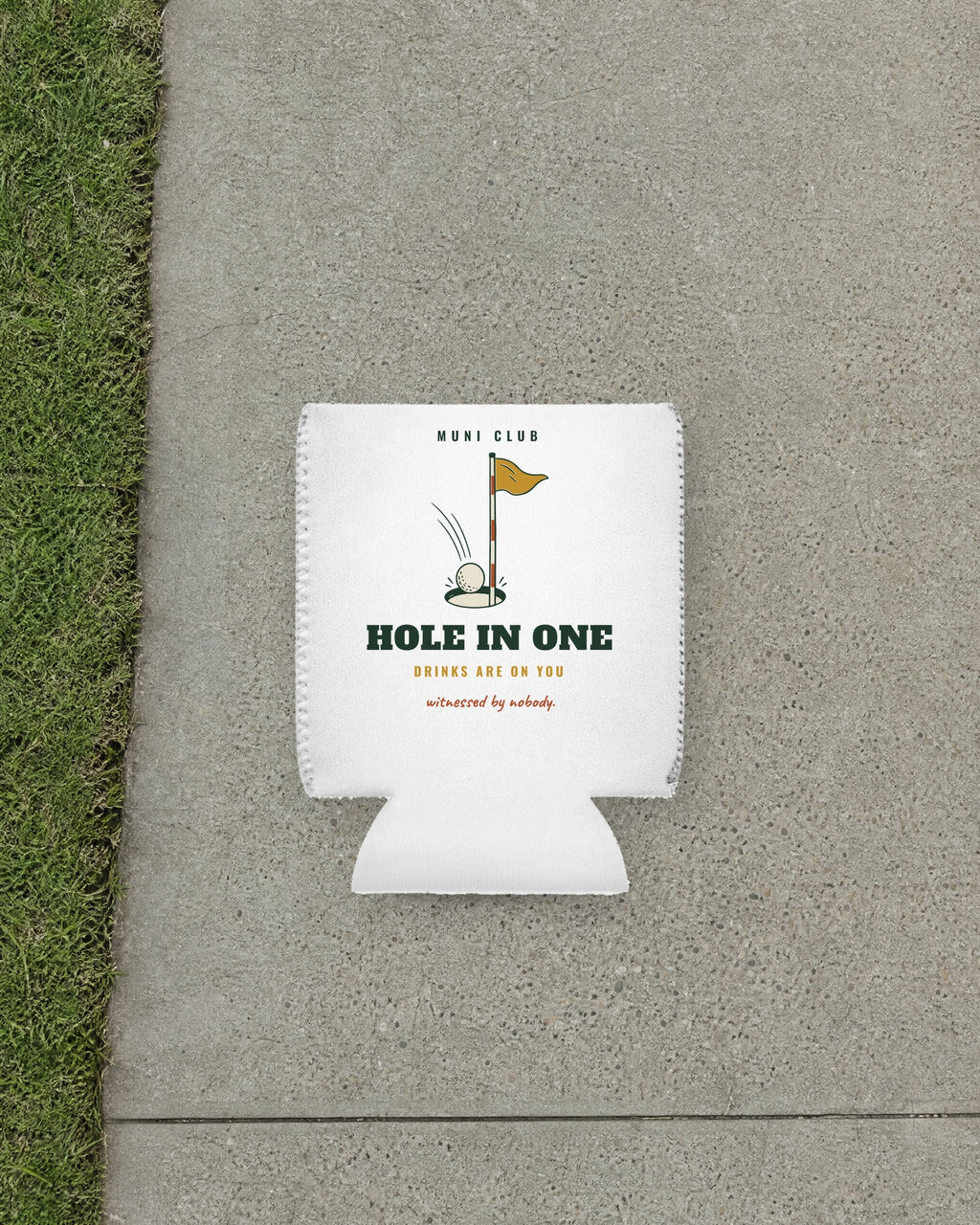 Hole in One Can Cooler in White, styled