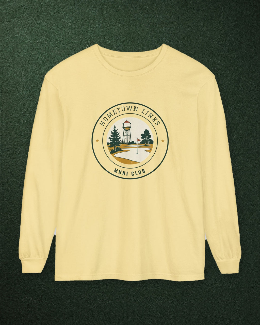 Hometown Links Long Sleeve Tee in Butter, styled