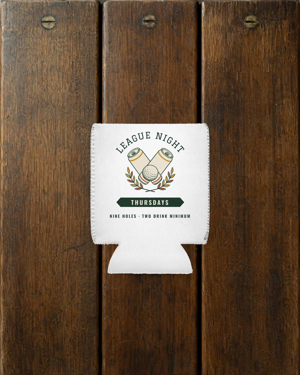 League Night Can Cooler in White, styled