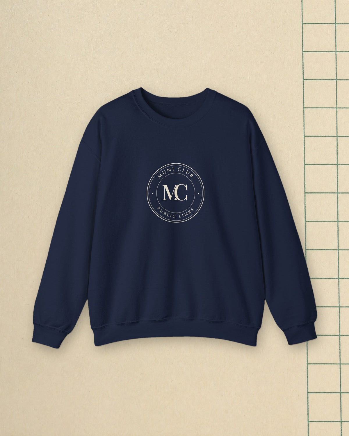 MC Monogram Crest Crewneck in Navy, styled
