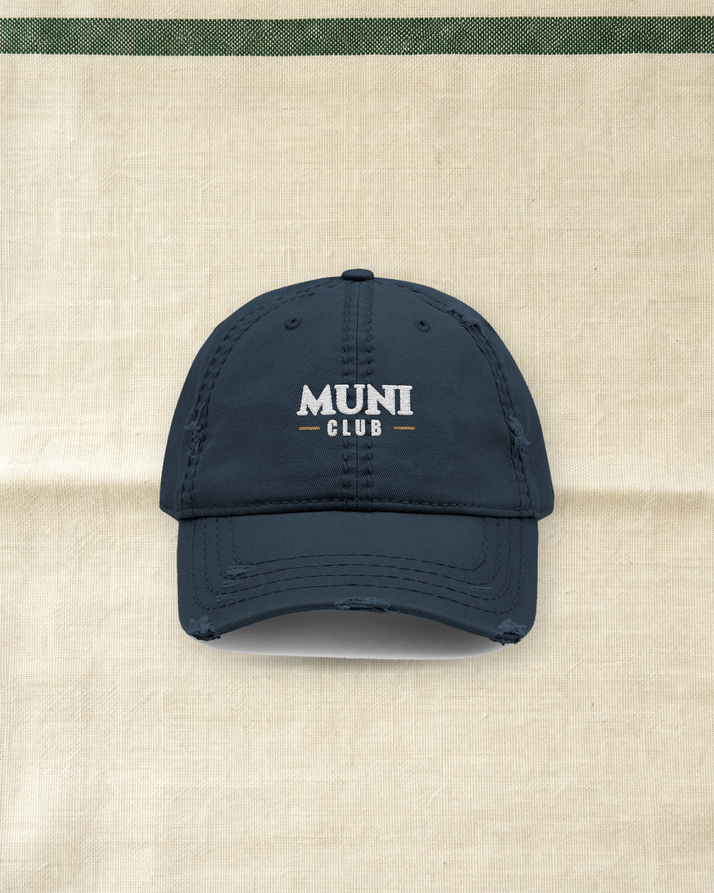Muni Stack Dad Hat in Dark Navy, styled
