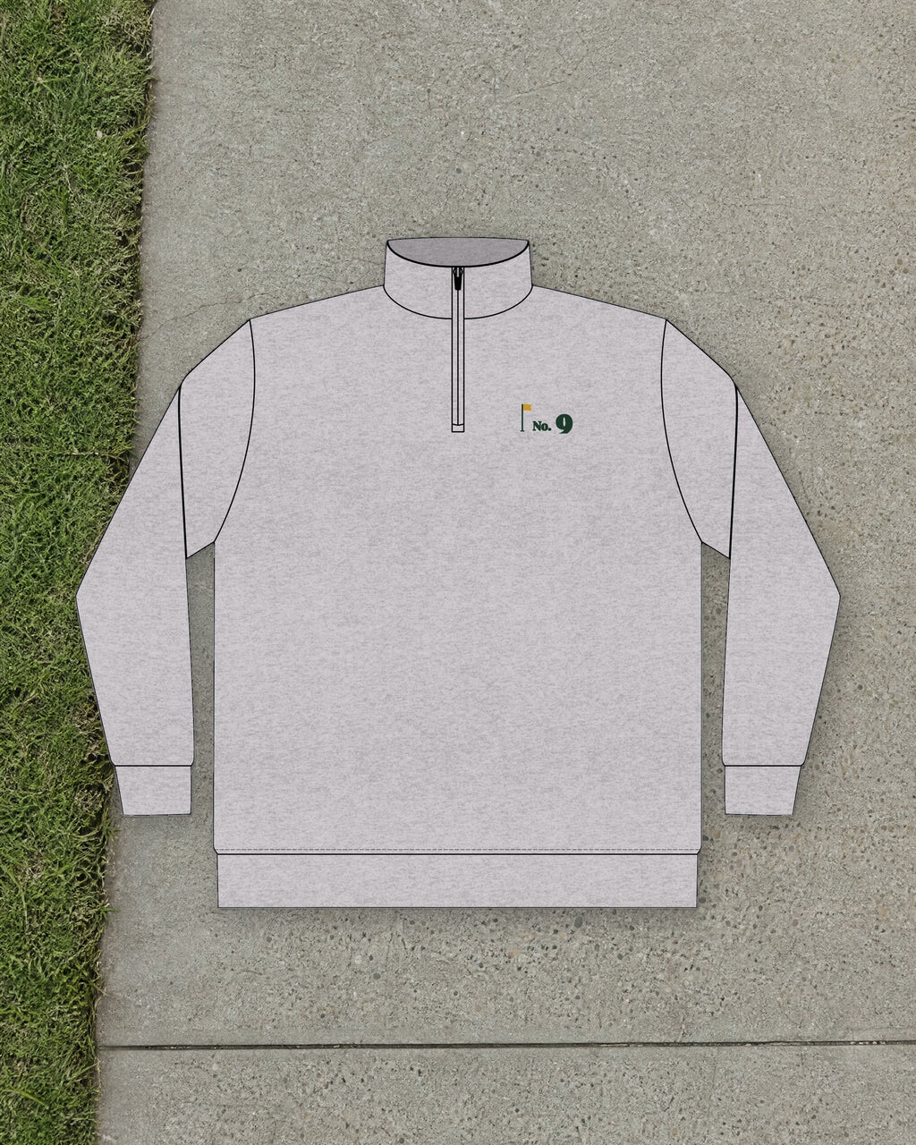 No. 9 Quarter-Zip in Grey Heather, styled