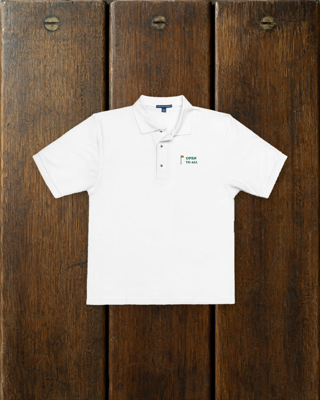 Open to All Polo in White, styled