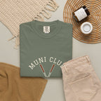 Muni Club Original Tee in Moss, fabric and print detail