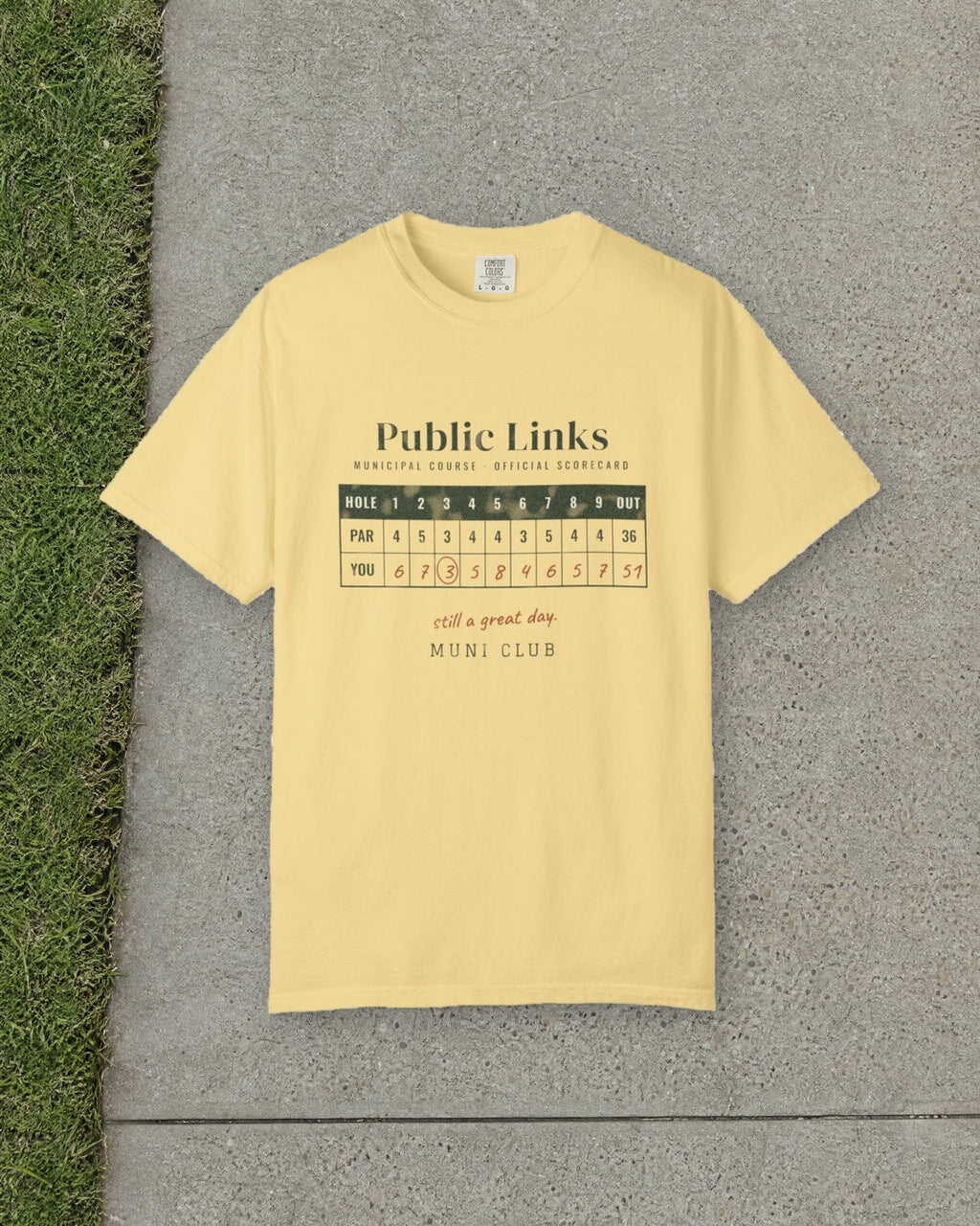 Public Links Scorecard Tee in Butter, styled