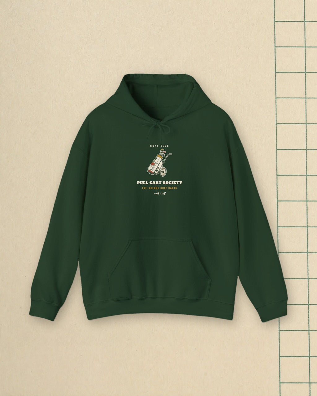 Pull Cart Society Hoodie in Forest Green, styled